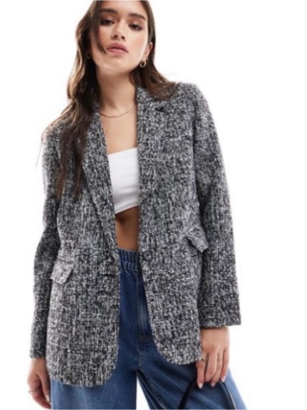 Abercrombie & Fitch Gray Textured Blazer